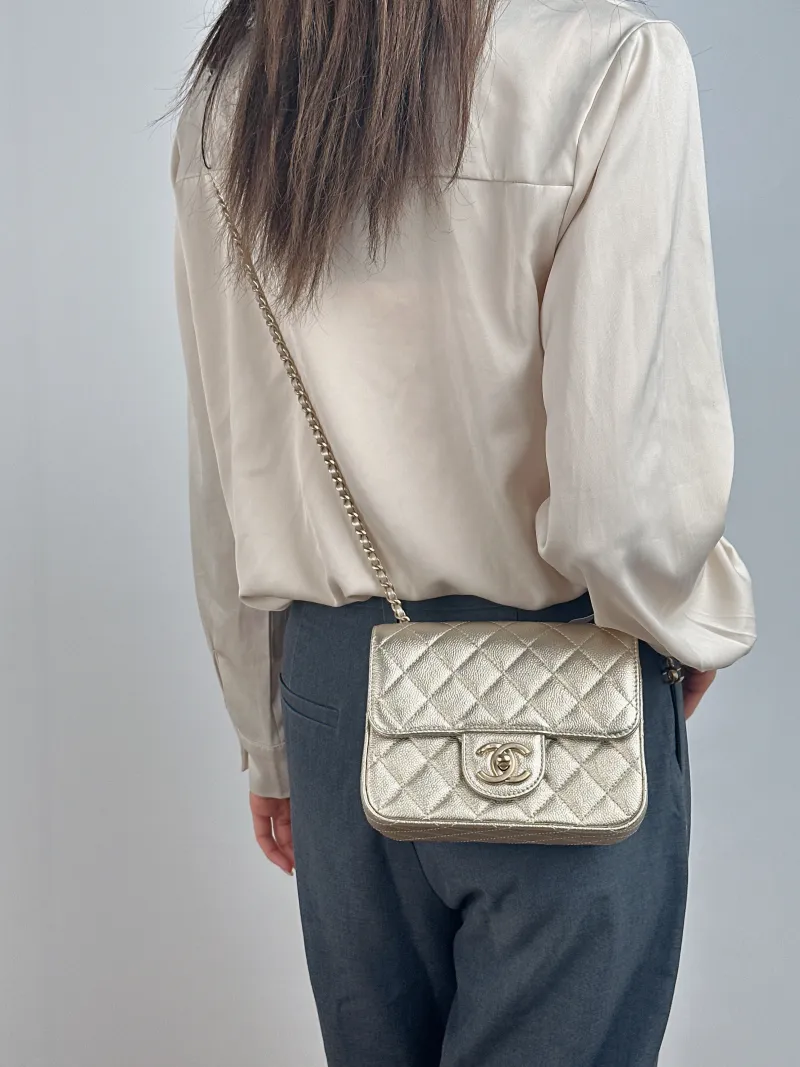 Chanel Crossbody Bag c Grained Calfskin Mini 17 × 8 × 13.5 cm — on-model view 2 of 2