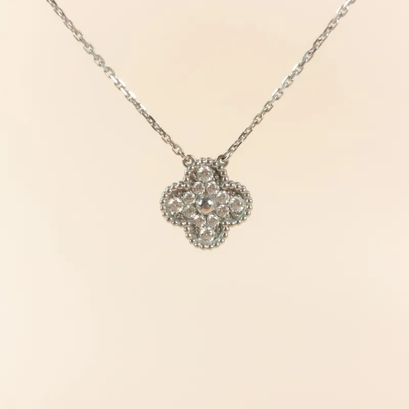 Van Cleef & Arpels Necklace Alhambra White Gold 18KW hite Gold Diamond Vintage Small 41cm