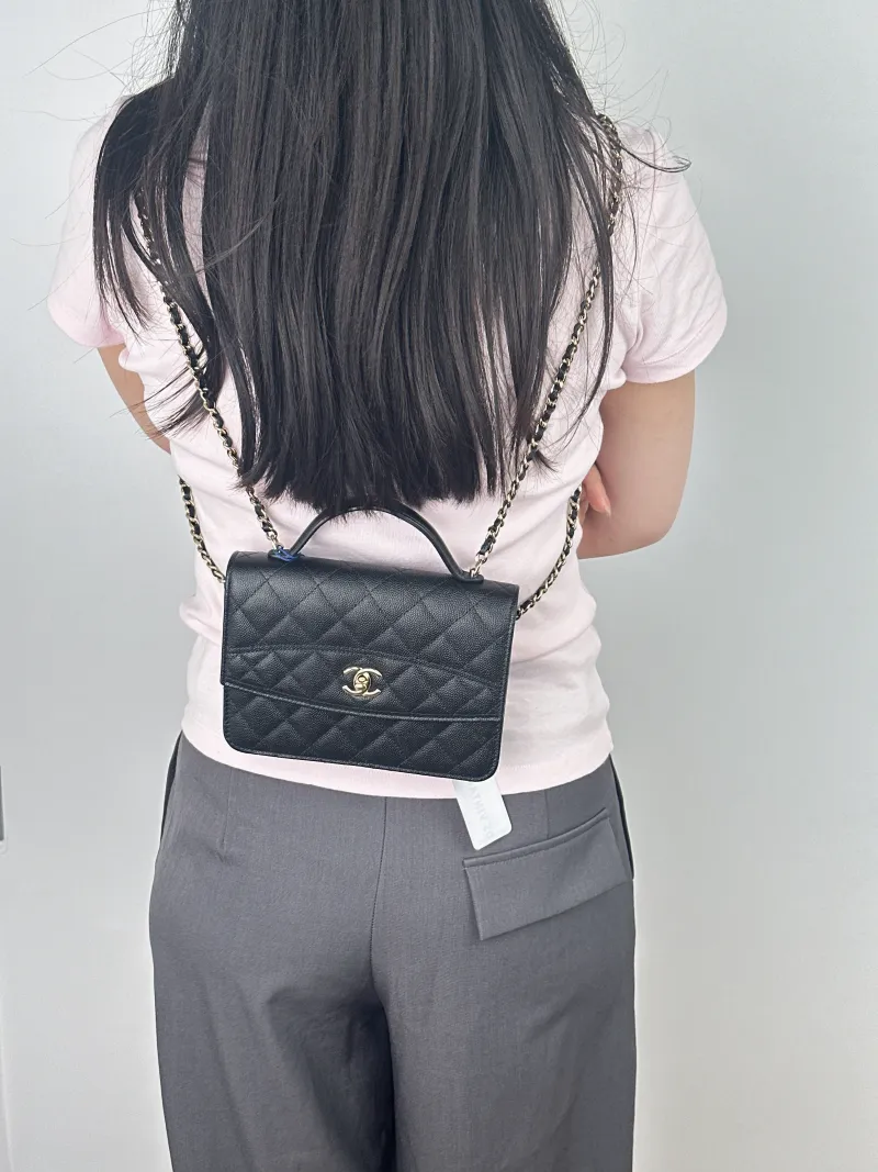 Chanel Backpack Backpack Black Grained Calfskin One Size18.2 × 5 × 14 cm — on-model view 1 of 2