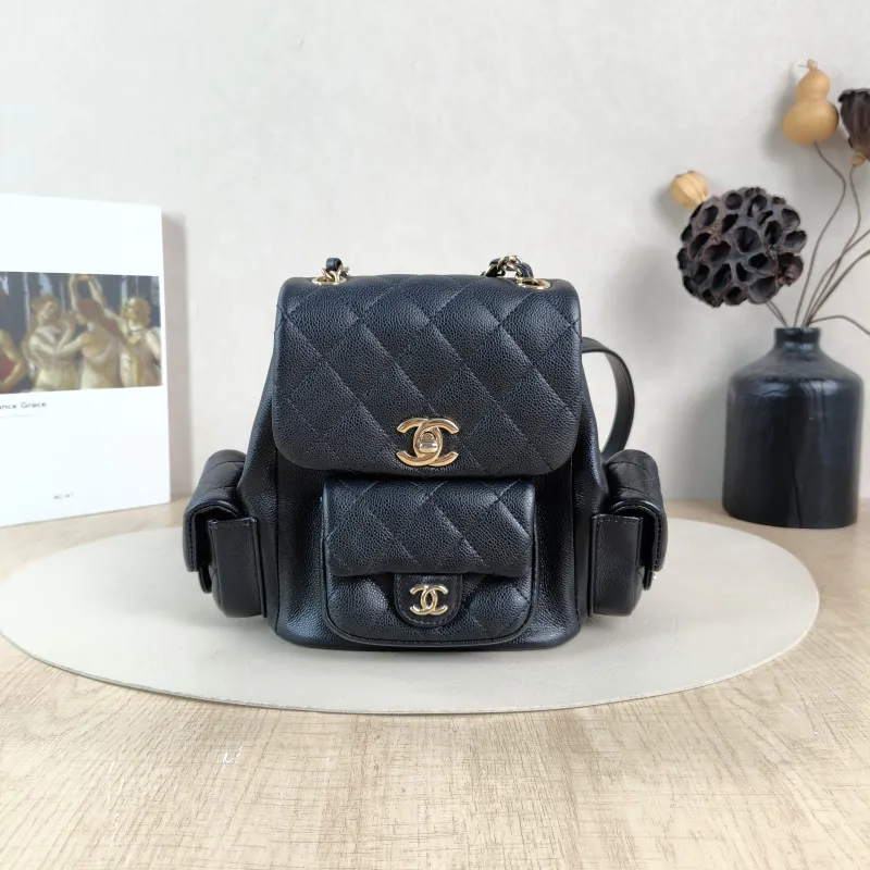 Chanel Backpackduma Black Calfskin Small18 × 9.5 × 19 cm