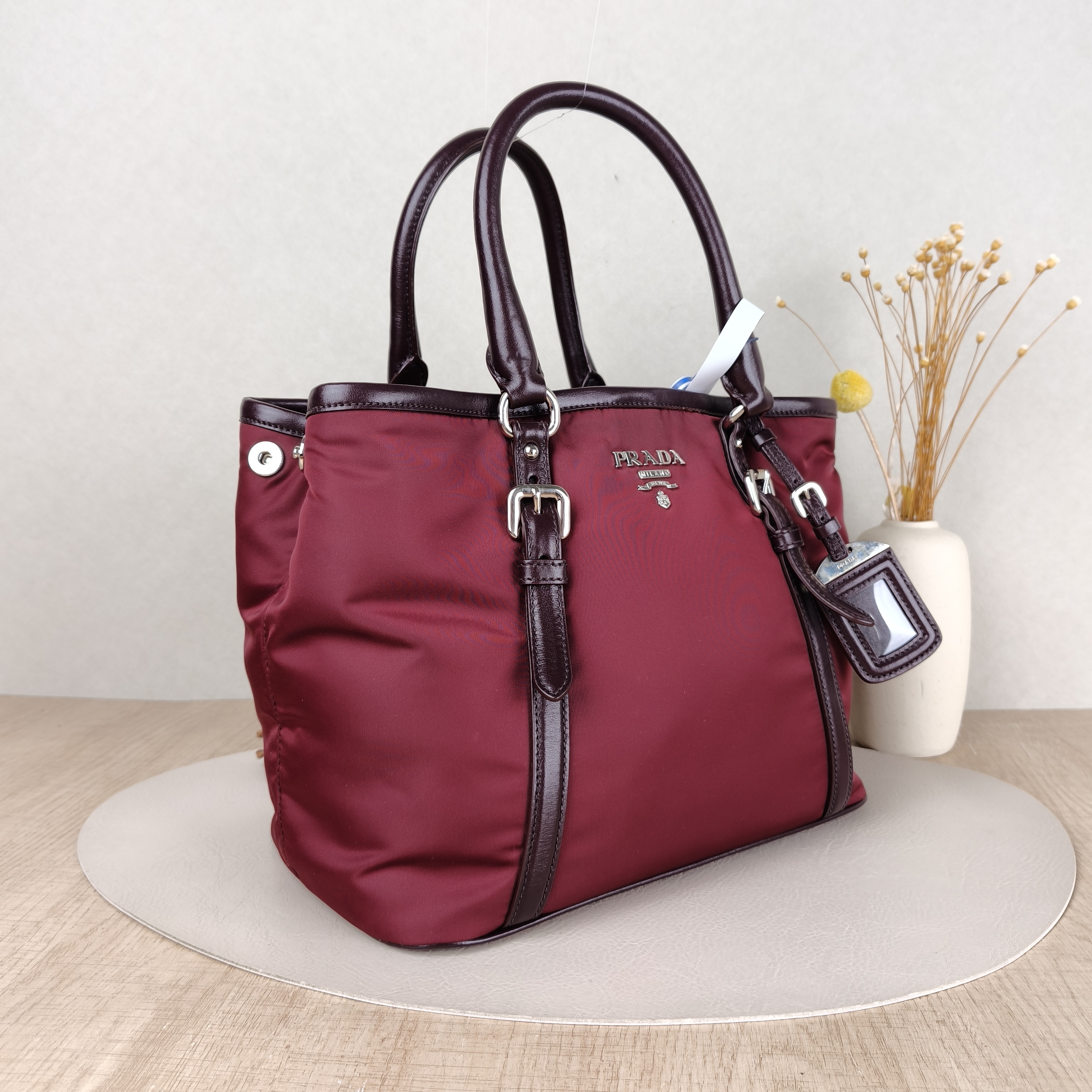 PRADA Top Handle Bag Tote Bag Burgundy Canvas, One Size28 × 16.5 × 23 cm — cover view 2 of 5