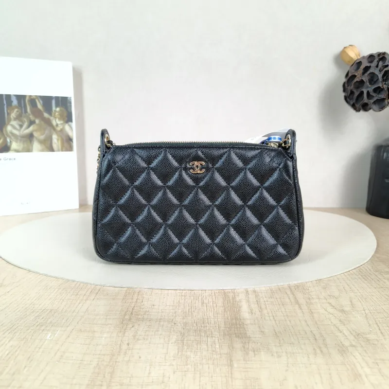 Chanel Crossbody Bag Black Grained Calfskin One Size 21 × 5.5 × 12 cm