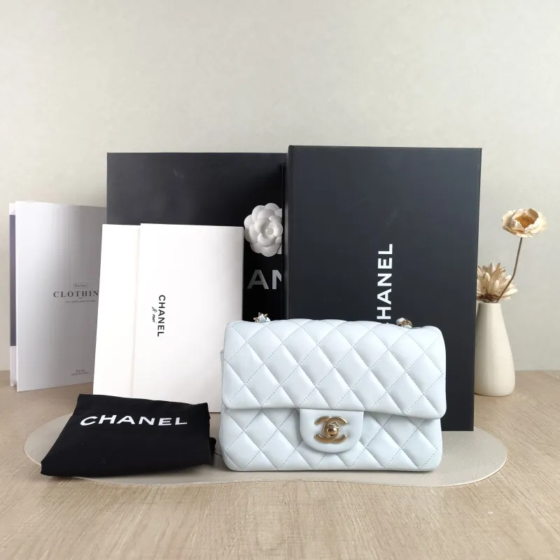 Chanel Crossbody Bag Classic Flap Large Mini CF Mini Blue Lambskin mini 20 × 6 × 12 cm — cover view 4 of 6