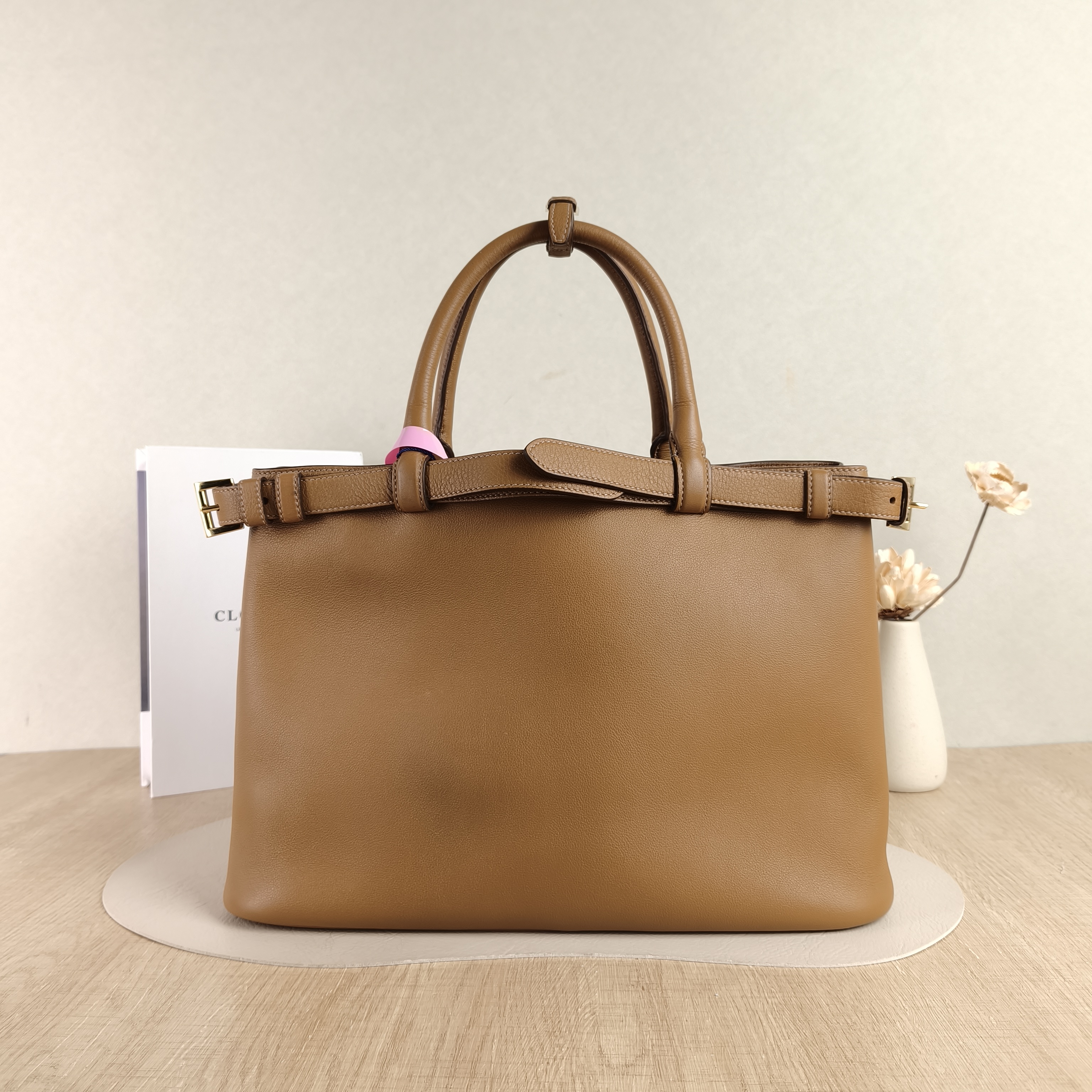 PRADA Shoulder Bag Buckle Tote Bag Caramel Calfskin Medium35 × 14 × 25 cm — cover view 4 of 5