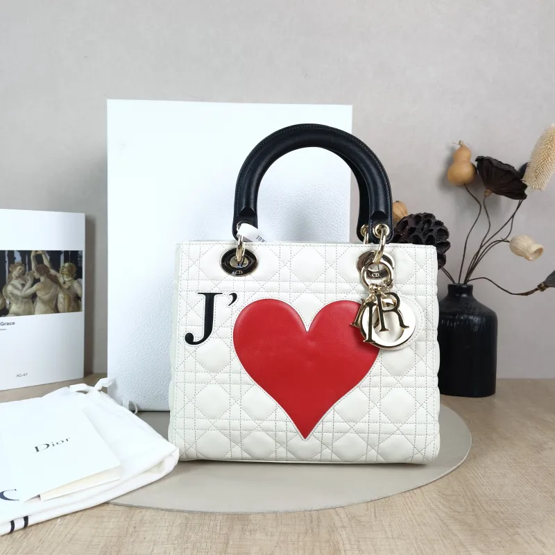 DIOR Top Handle Bag Lady Lady Dior Bag White Calfskin Medium Edition 24 × 12 × 21 cm — cover view 5 of 6