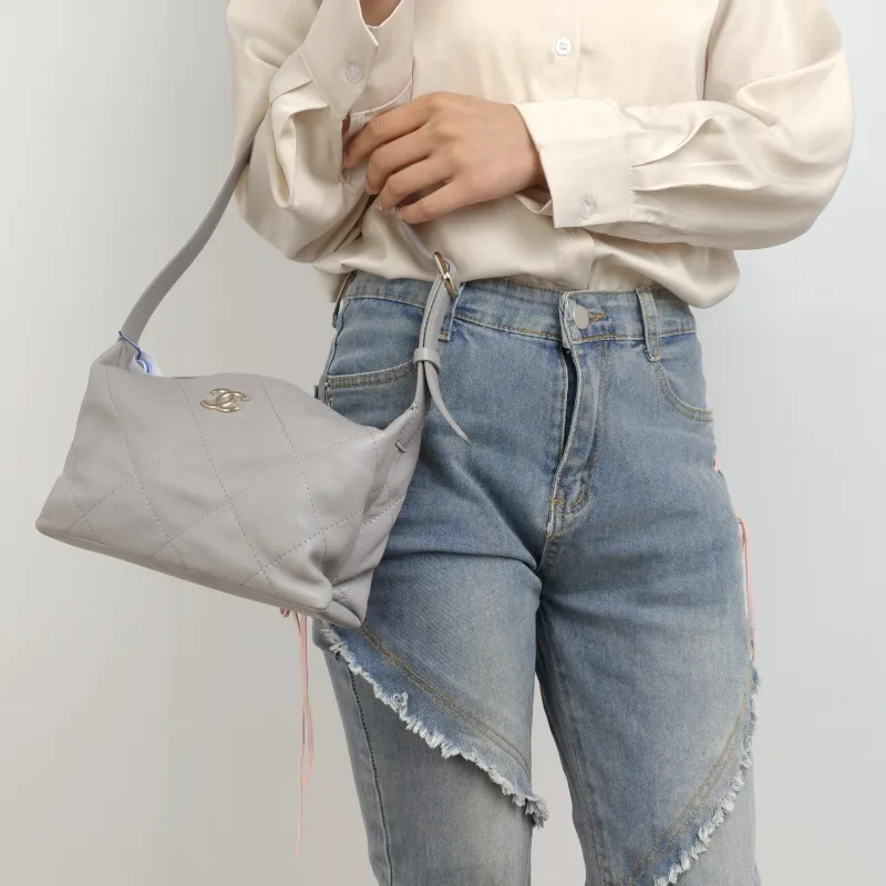Chanel Shoulder Bag hobo Grey Lambskin 21.5 × 8.5 × 16 cm — on-model view 2 of 2