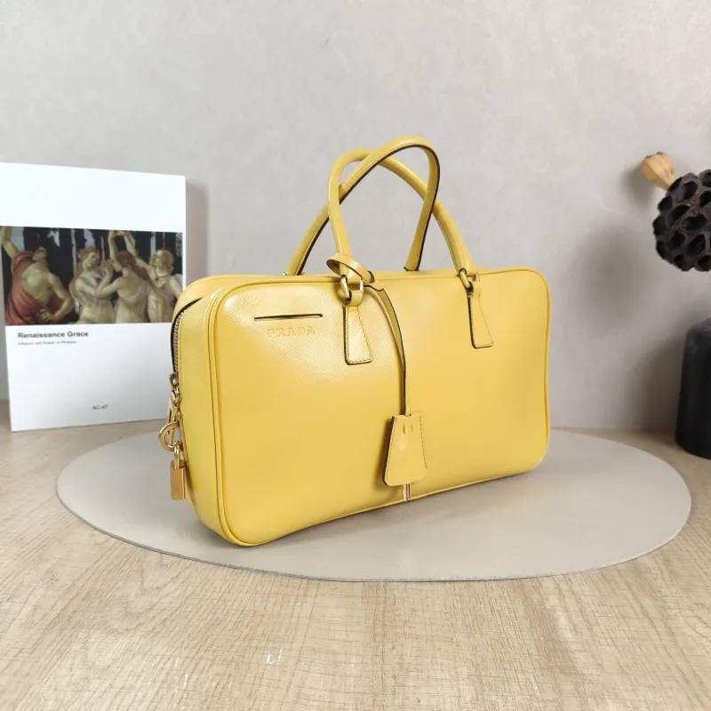 PRADA Top Handle Bag Vintage Yellow Calfskin One Size 28 × 6 × 17 cm — cover view 2 of 5