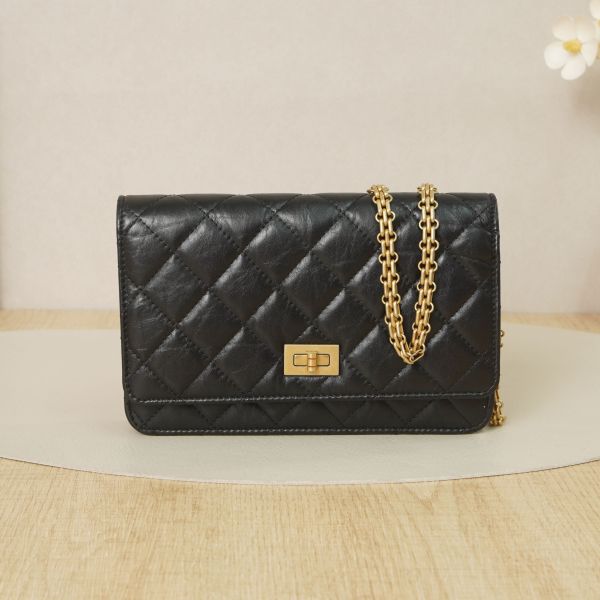 Chanel 2.55woc Black with Gold-Tone Hardware Calfskin27 · Authenticity Card · 19.2 × 3.5 × 12.3 cm