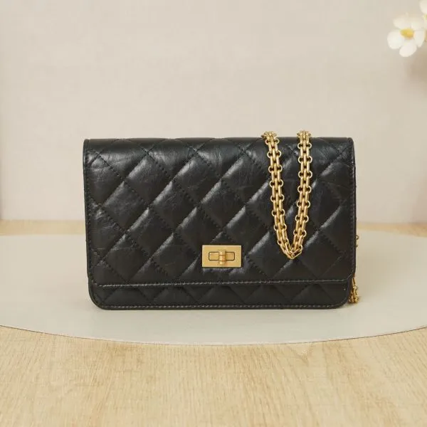 Chanel 2.55woc Black with Gold-Tone Hardware Calfskin27 · Authenticity Card · 19.2 × 3.5 × 12.3 cm
