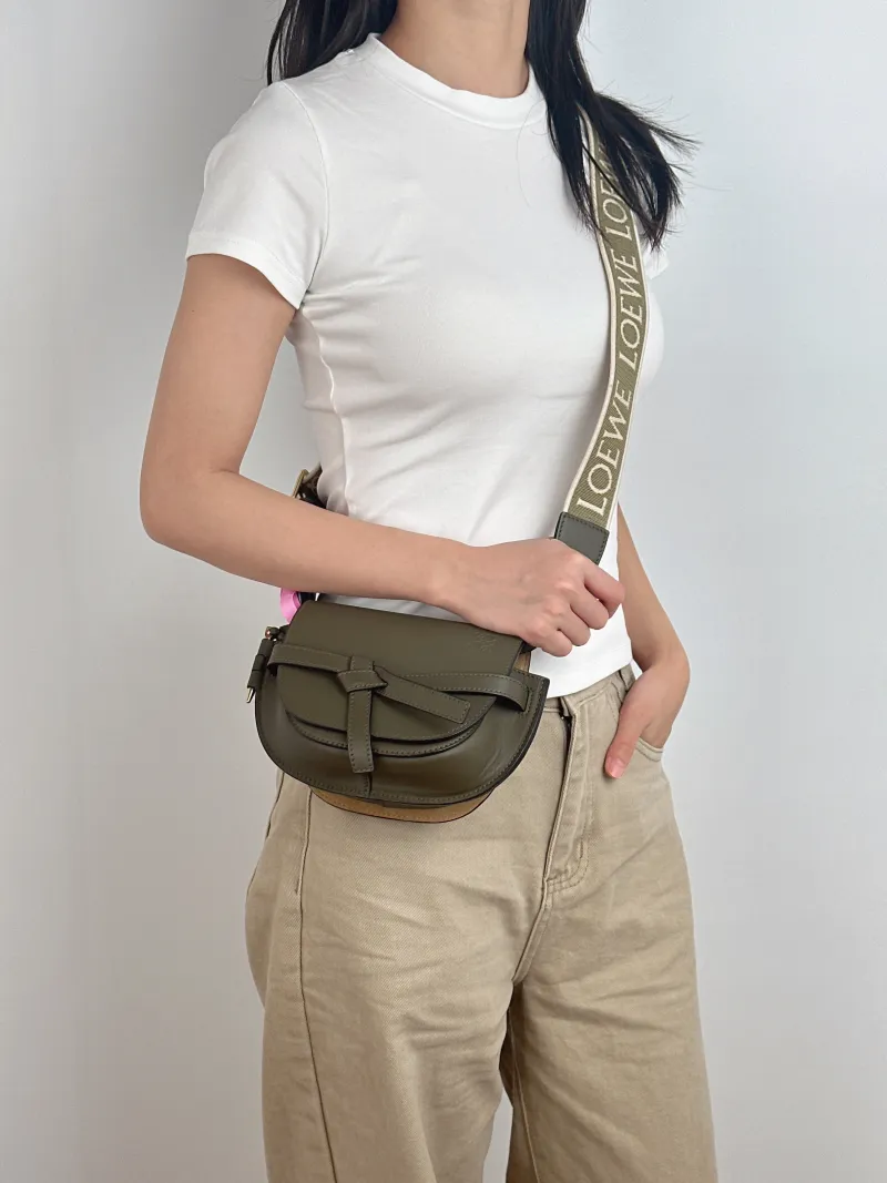 LOEWE Crossbody Bag Gate Dual Green Calfskin Mini 21 × 9.5 × 12.5 cm — on-model view 1 of 2