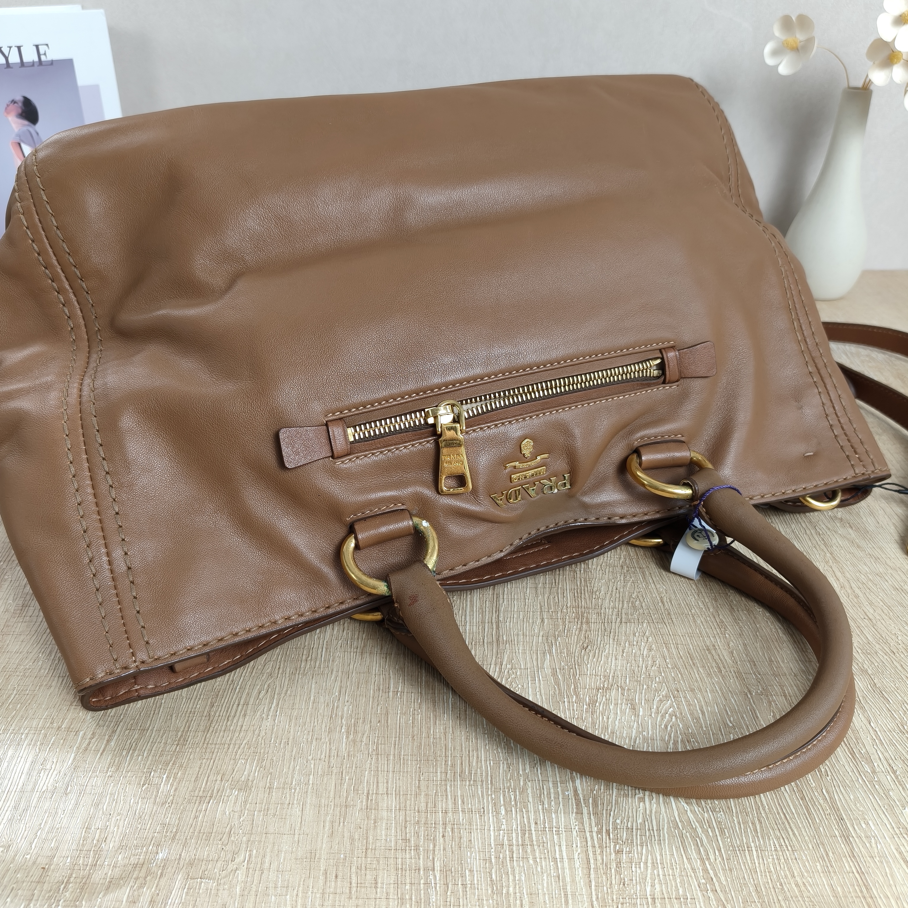 PRADA Top Handle Bag Tote Bag Brown Calfskin One Size38 × 20 × 25 cm — cover view 10 of 10