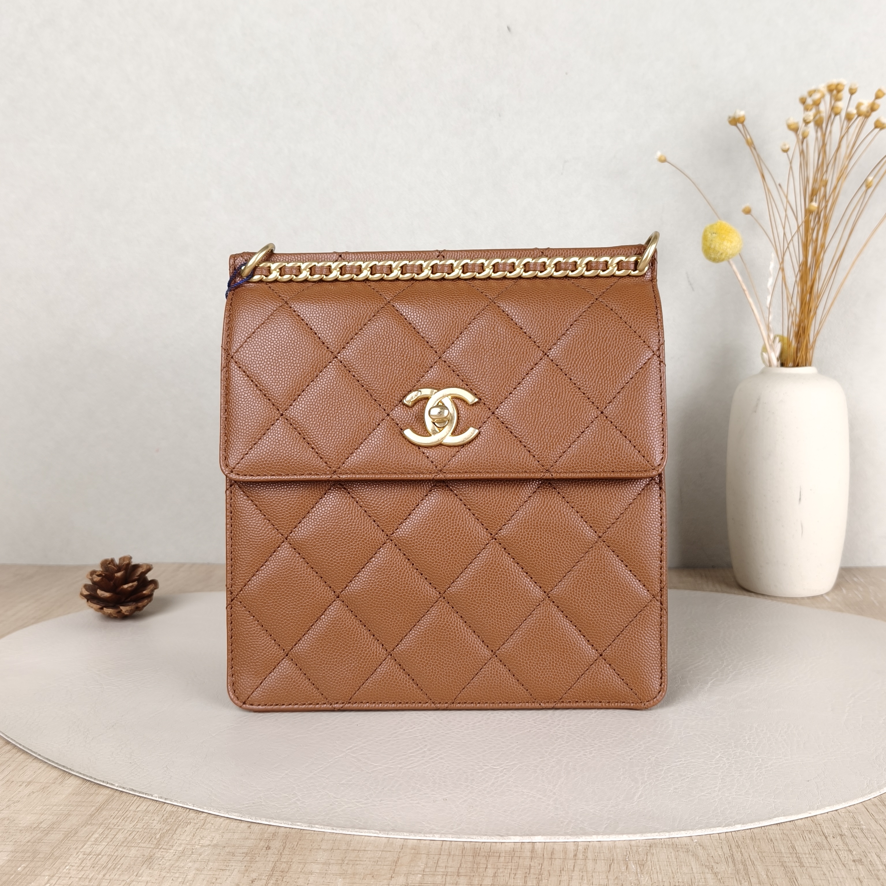 Chanel Backpack23a Backpack Brown Grained Calfskin One Size20 × 7.5 × 21 cm