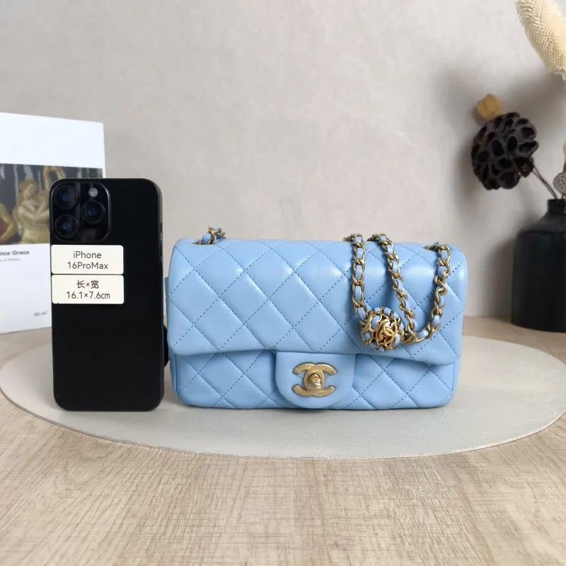 Chanel Crossbody Bag Classic Flap Large Mini CF Mini Blue Lambskin mini20 × 6 × 12 cm — cover view 3 of 10