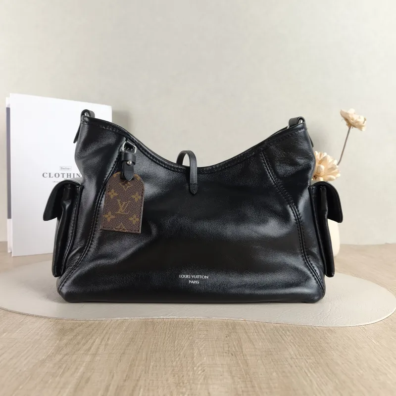 Louis Vuitton Crossbody Bag Carryall Vibe Black SL ambskin Medium 39 × 15 × 30 cm