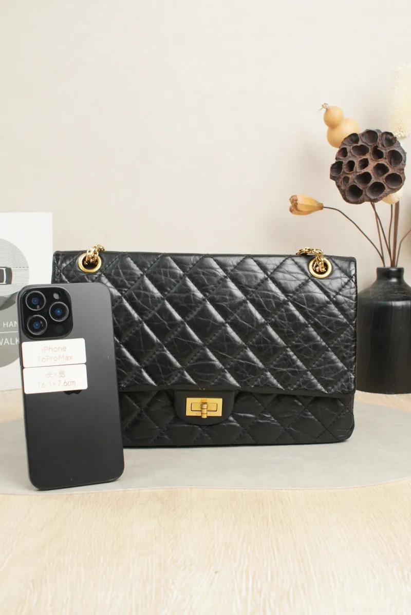 Chanel 2.55 Conditioned Medium Black with Gold-Tone Hardware Calfskin15 · Authenticity Card · 28 × 7.5 × 19.5 cm — cover view 3 of 7