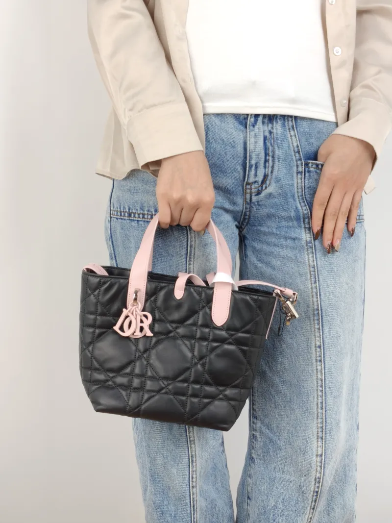 DIOR Top Handle Bag TOUJOURS Edition Black Pink Calfskin Small 18.5 × 12 × 18.5 cm — on-model view 2 of 2