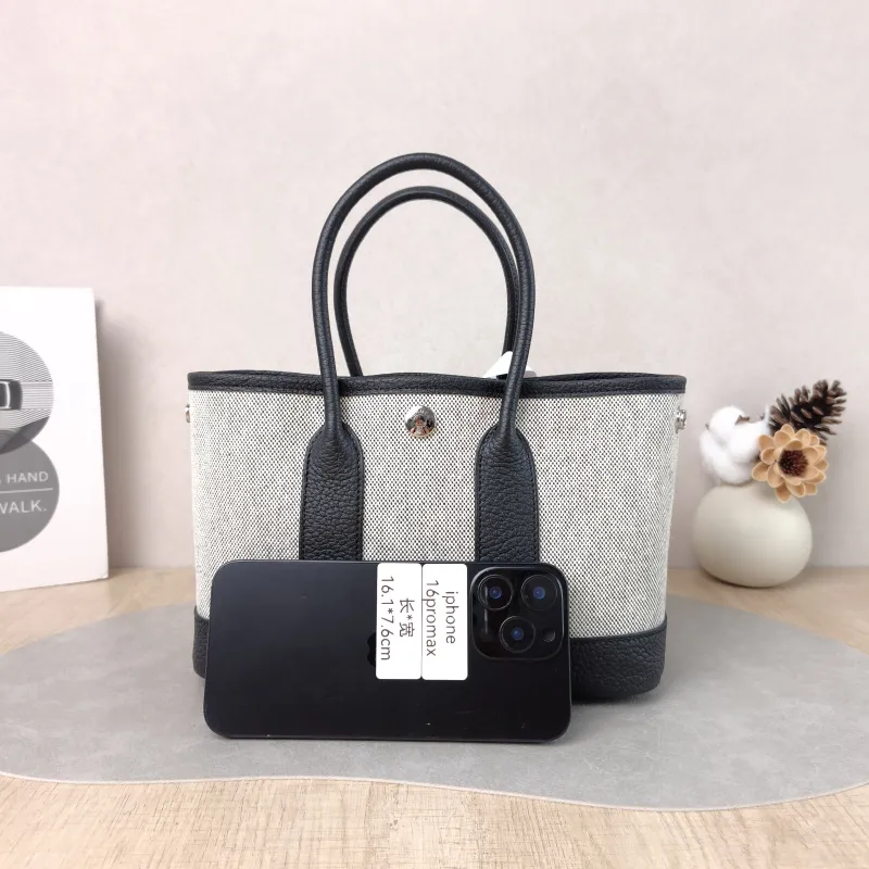 Hermès Top Handle Bag Neo Garden 23 Mini Black · Beige Canvas · Negonda Calfskin Mini 23 × 10 × 16 cm G — cover view 5 of 6