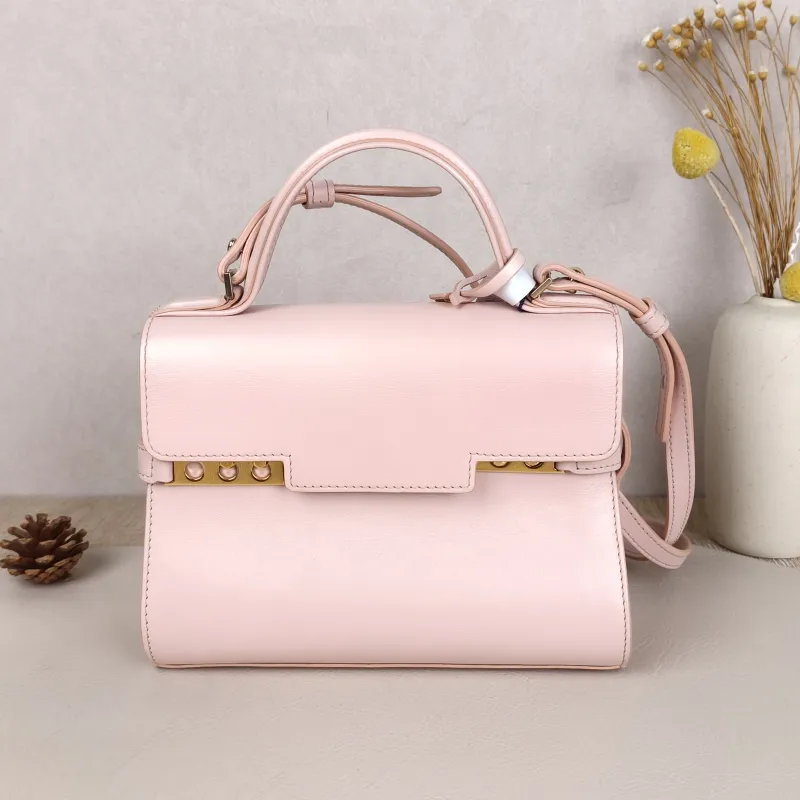 DELVAUX Top Handle Bag Tempete Top Handle Bag Pink Calfskin Small21.5 × 8.5 × 19.5 cm