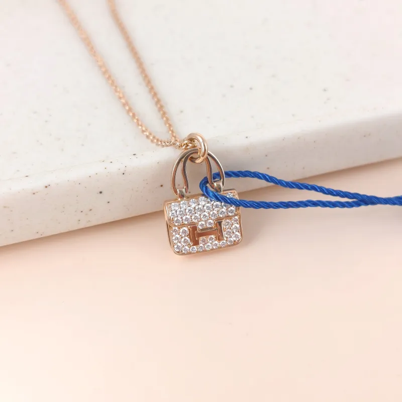 Hermès Necklace Amulettes Constance Pavé Diamond Necklace Rose Gold 18KR ose Gold One Size40cm — cover view 3 of 9