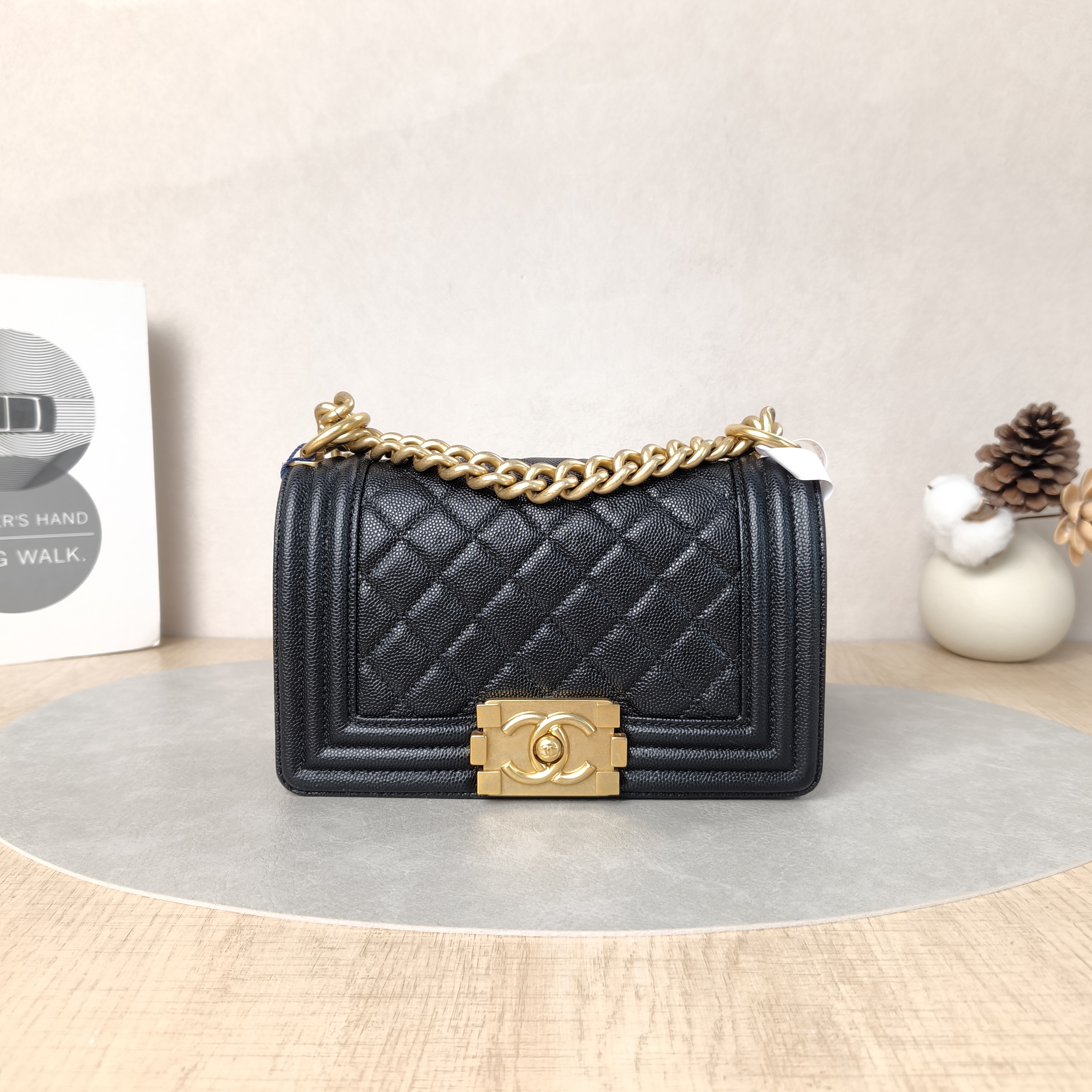Chanel Crossbody Bag Le Boy​Black Grained Calfskin Small20.5 × 8.5 × 12 cm