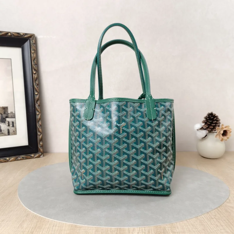 GOYARD Top Handle Bag ANJOU Shopping Tote Green ine Canvasmini19.5 × 9 × 19.5 cm