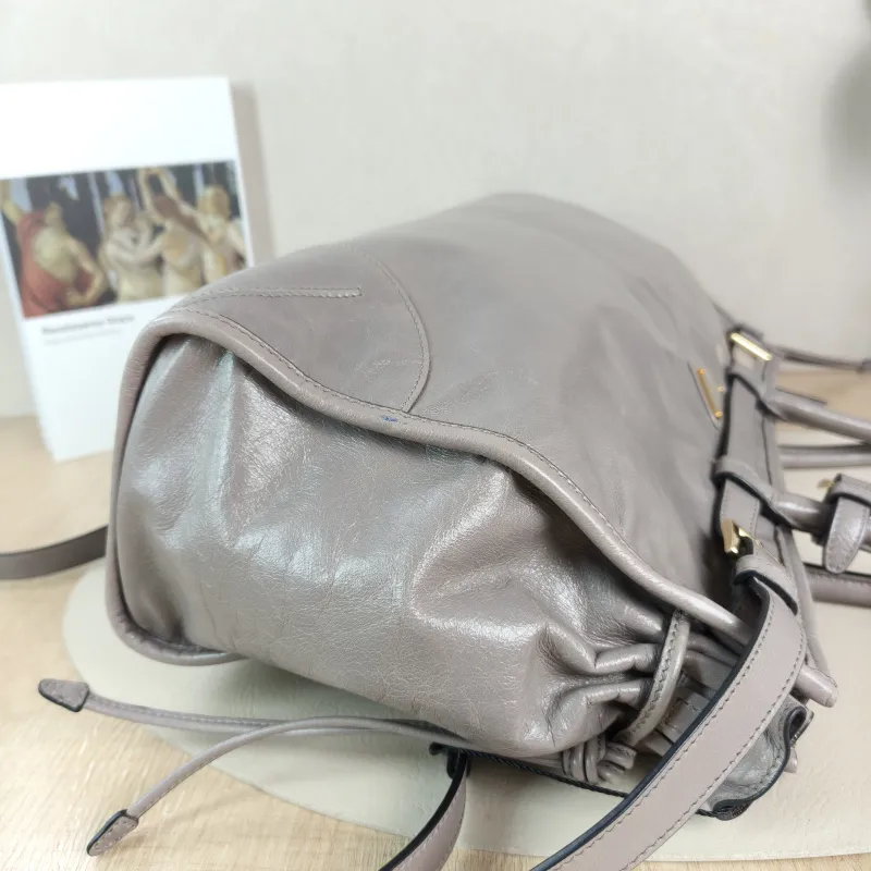 PRADA Shoulder Bag Bonnie Soft Lux Grey Waxed Leather Large 38 × 12 × 24 cm — detail view 6 of 11
