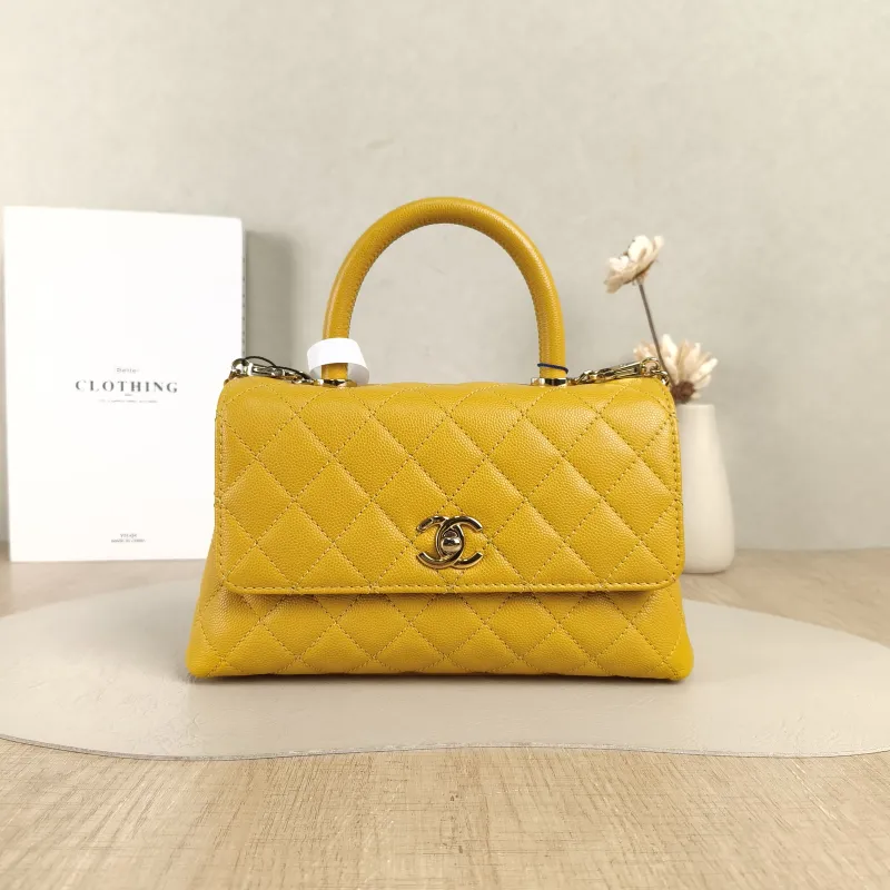 Chanel Crossbody Bag Coco Handle​ Yellow Calfskin Small24 × 10 × 14 cm