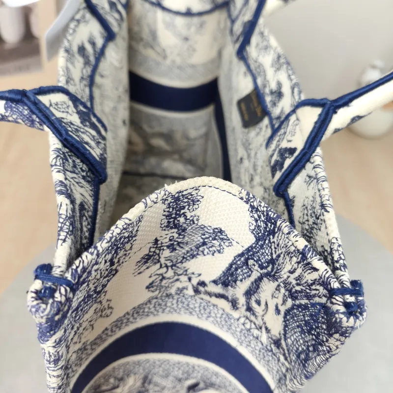 DIOR Top Handle Bag Book Tote Collection · White Blue Canvas Medium 36 × 16.5 × 27.5 cm — detail view 13 of 13