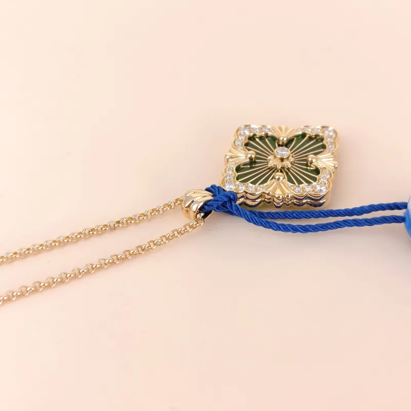 BUCCELLATI Necklace Opera Tulle Enamel Pendant Necklace Green 18KY ellow Gold Diamond Large 43cm — cover view 12 of 12