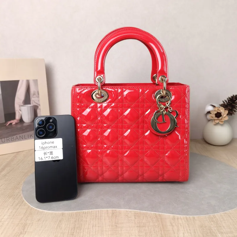 DIOR Top Handle Bag Lady Lady Dior Bag Red Patent Leather Medium 24 × 12 × 21 cm — cover view 3 of 6