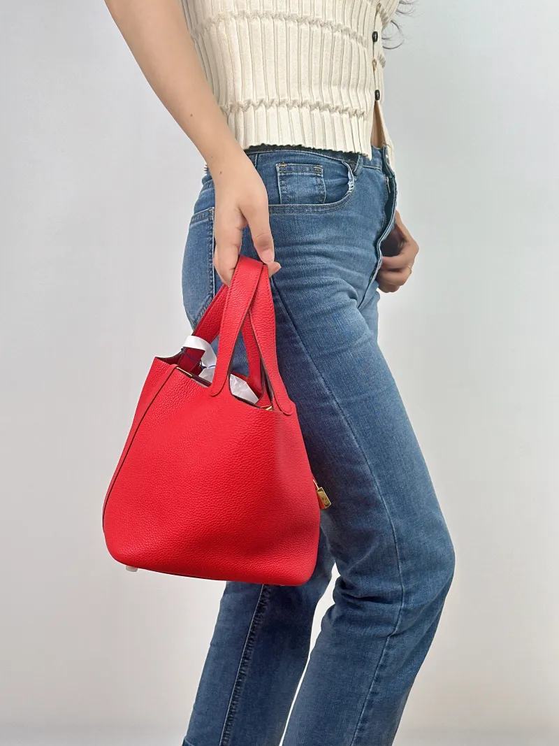 Hermès Top Handle Bag Picotin Lock 18 18S3 Red TC Calfskin Small18 × 13 × 18 cm — on-model view 1 of 2