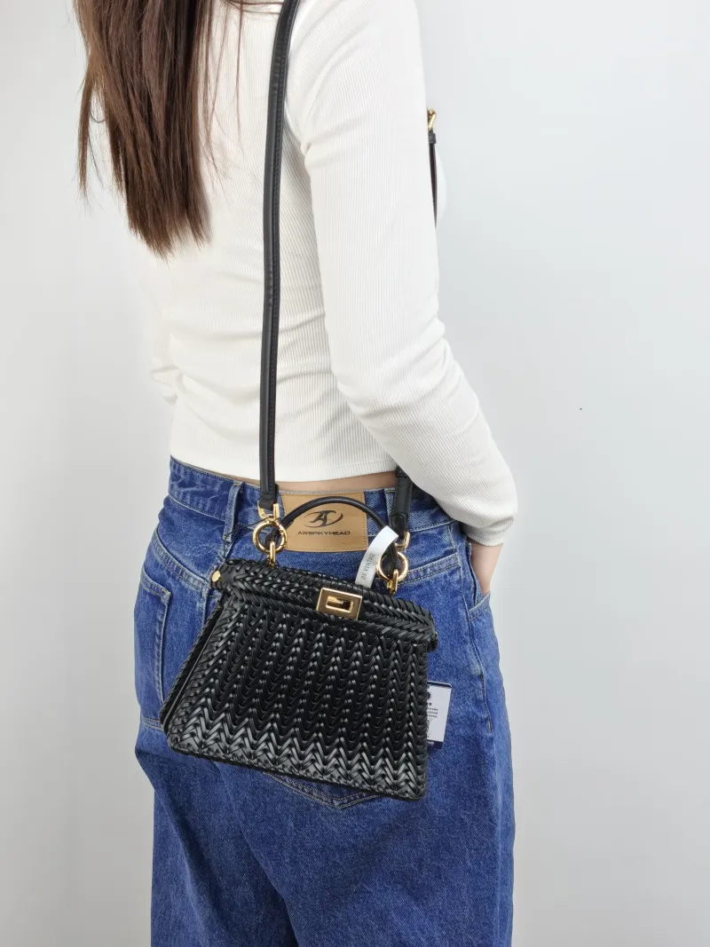 FENDI Crossbody Bag Peekaboo Crossbody Bag Black Woven 20 × 10 × 15 cm — on-model view 2 of 3