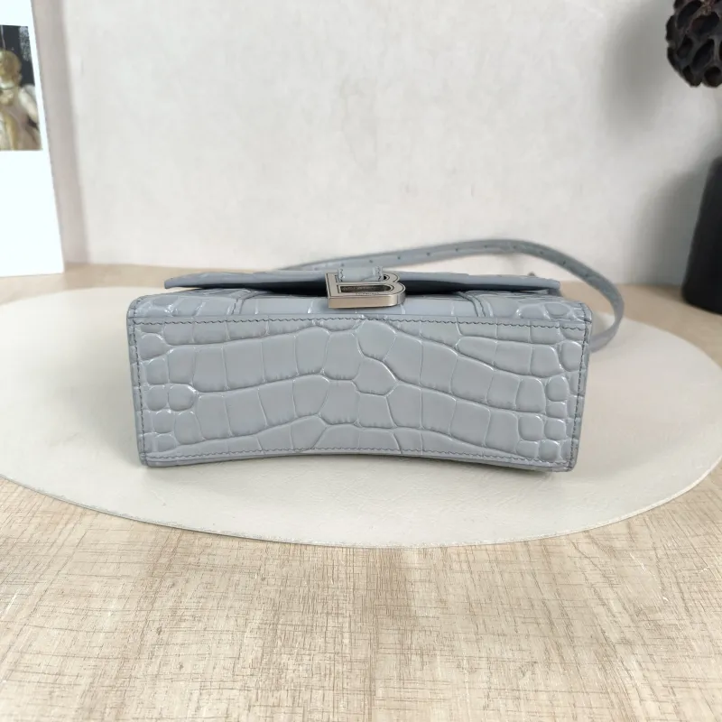 BALENCIAGA Crossbody Bag Hourglass Hourglass Bag Grey Calfskin Mini 19 × 6.5 × 12 cm — cover view 3 of 6