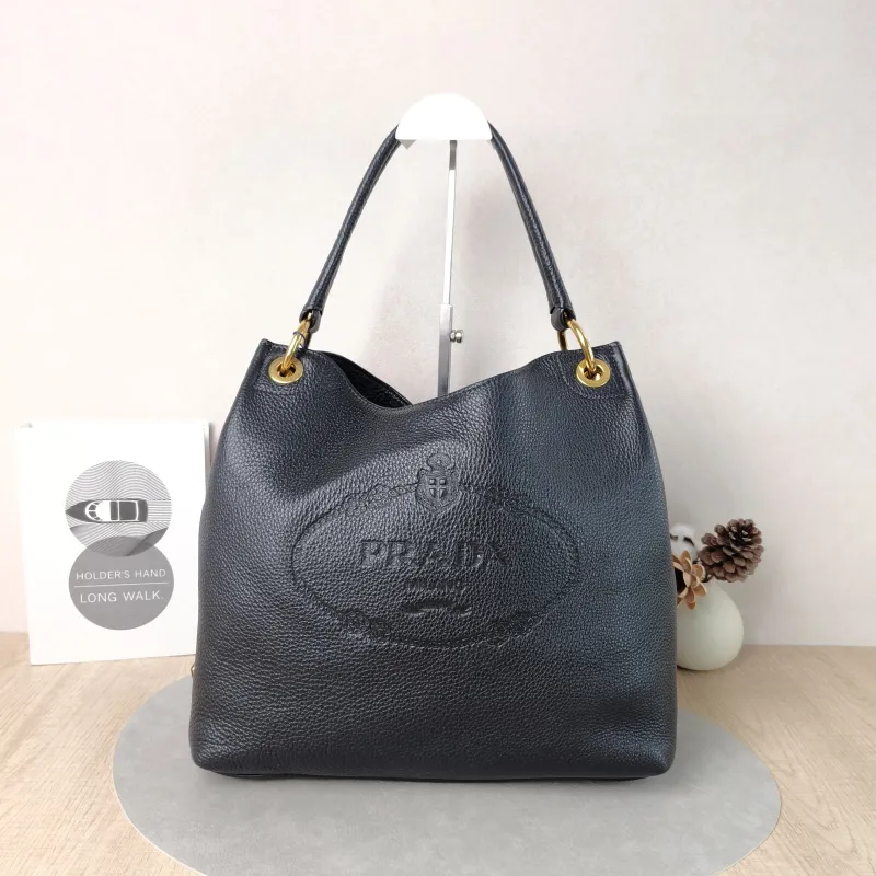 PRADA Shoulder Bag Hobo Shoulder Bag Black Calfskin One Size32 × 15 × 31 cm