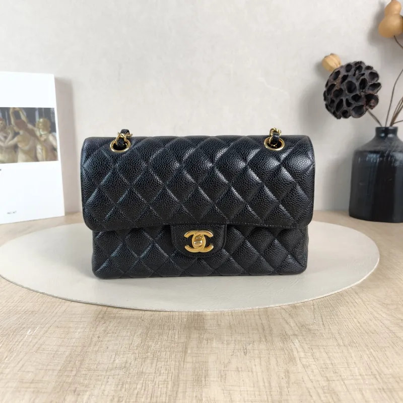 Chanel Crossbody Bag Classic Flap CF Black Grained Calfskin Small 23 × 6 × 14.5 cm 30 Conditioned