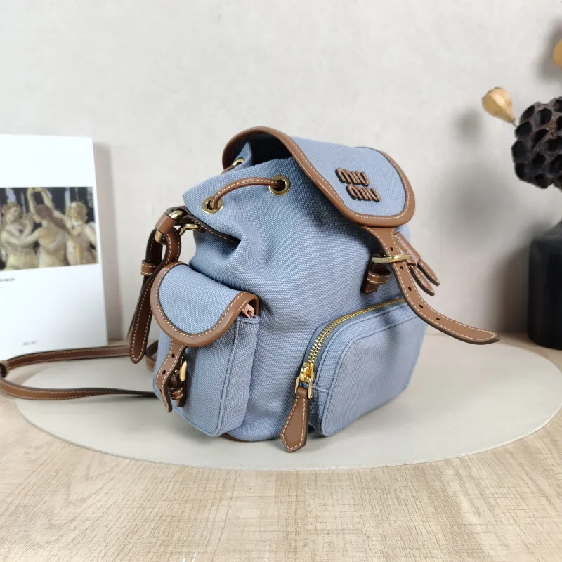 Miumiu Backpack Blue Brown Canvas One Size18 × 11 × 21 cm — cover view 4 of 6
