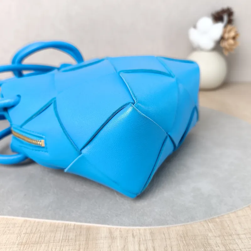Bottega Veneta Crossbody Bag Cassette Woven Camera Bag Blue Lambskin Mini 14.5 × 7 × 14.5 cm — detail view 3 of 12