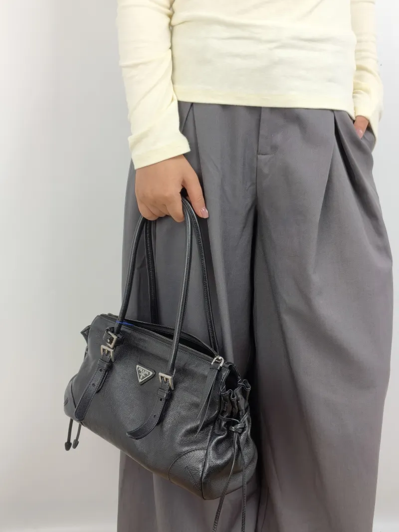 PRADA Shoulder Bag Karin Tote Bag Black Calfskin Medium 32 × 10.5 × 17.5 cm — on-model view 3 of 3