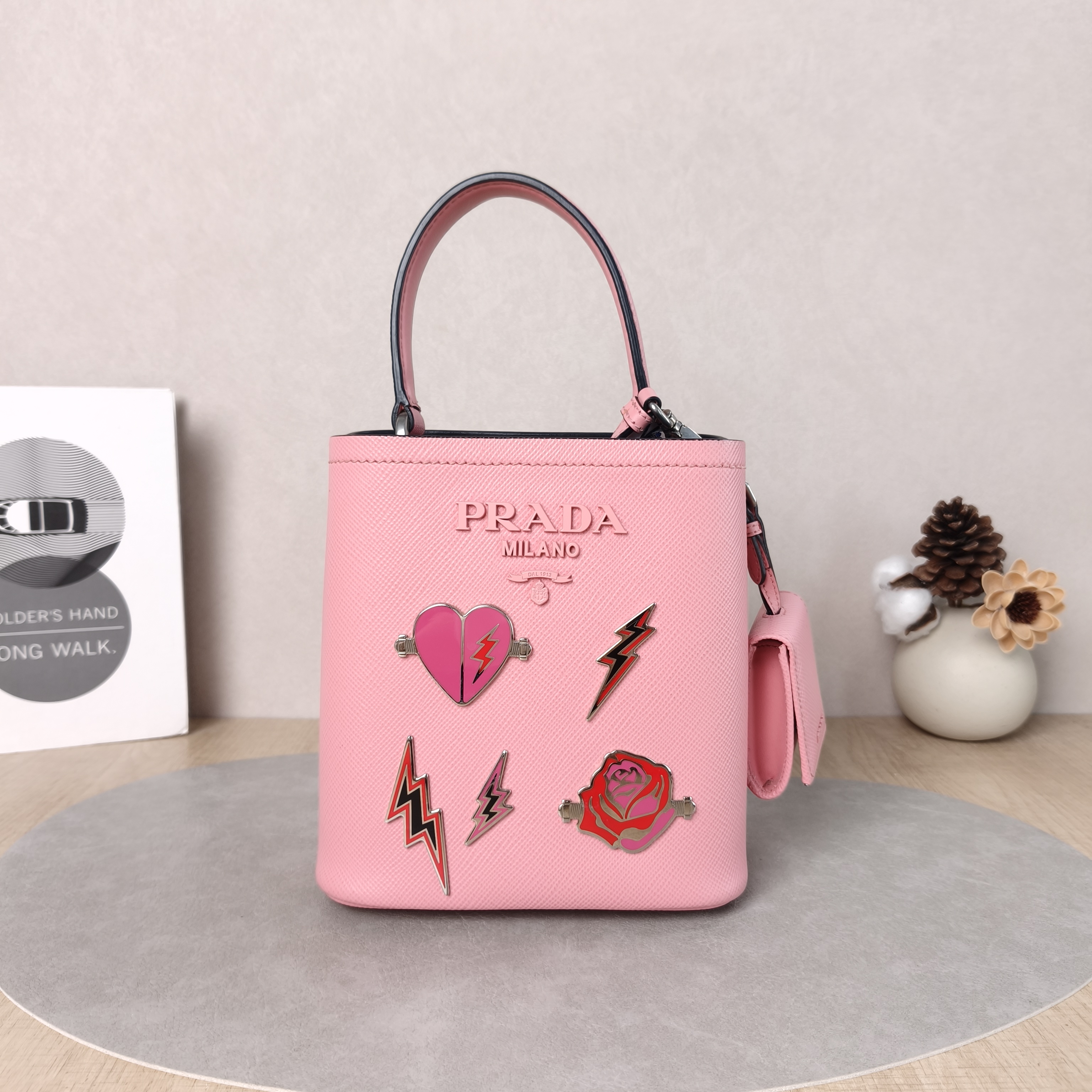 PRADA Shoulder Bag Panier Edition Pink Calfskin Small17 × 11 × 18 cm