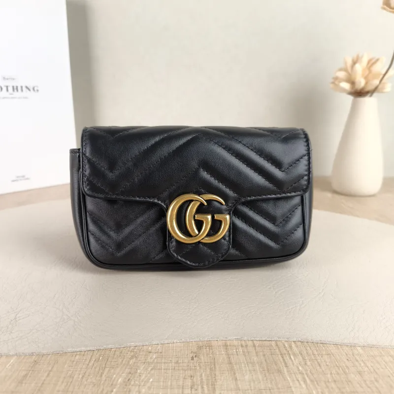 GUCCI Crossbody Bag GG Marmont Mini Marmont Mini Black Calfskin Mini 16.5 × 4.5 × 9.5 cm