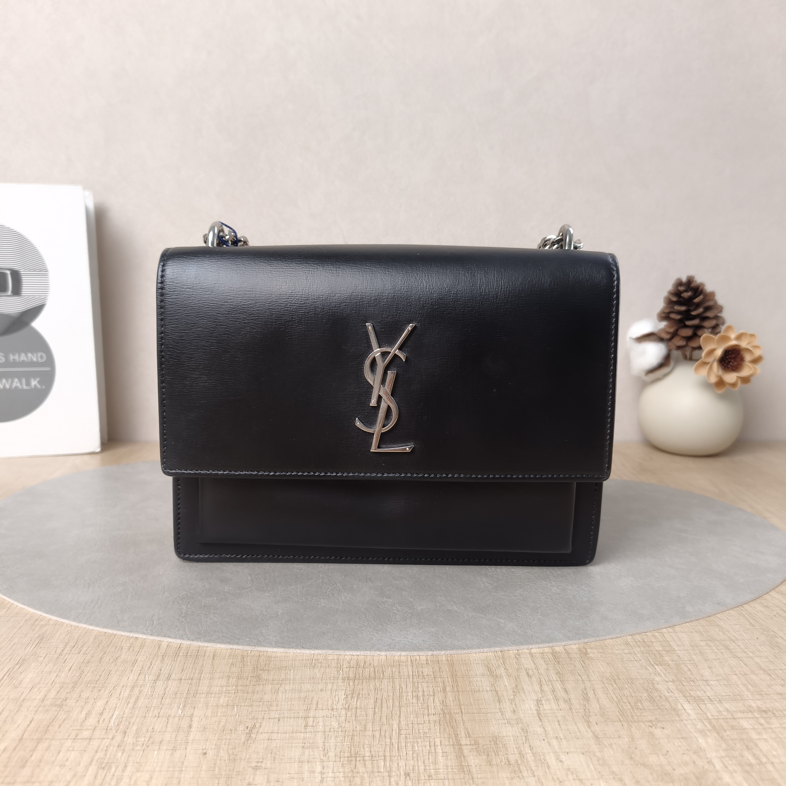 SAINT LAURENT Crossbody Bag SUNSET Black Calfskin Medium22 × 6.5 × 16 cm