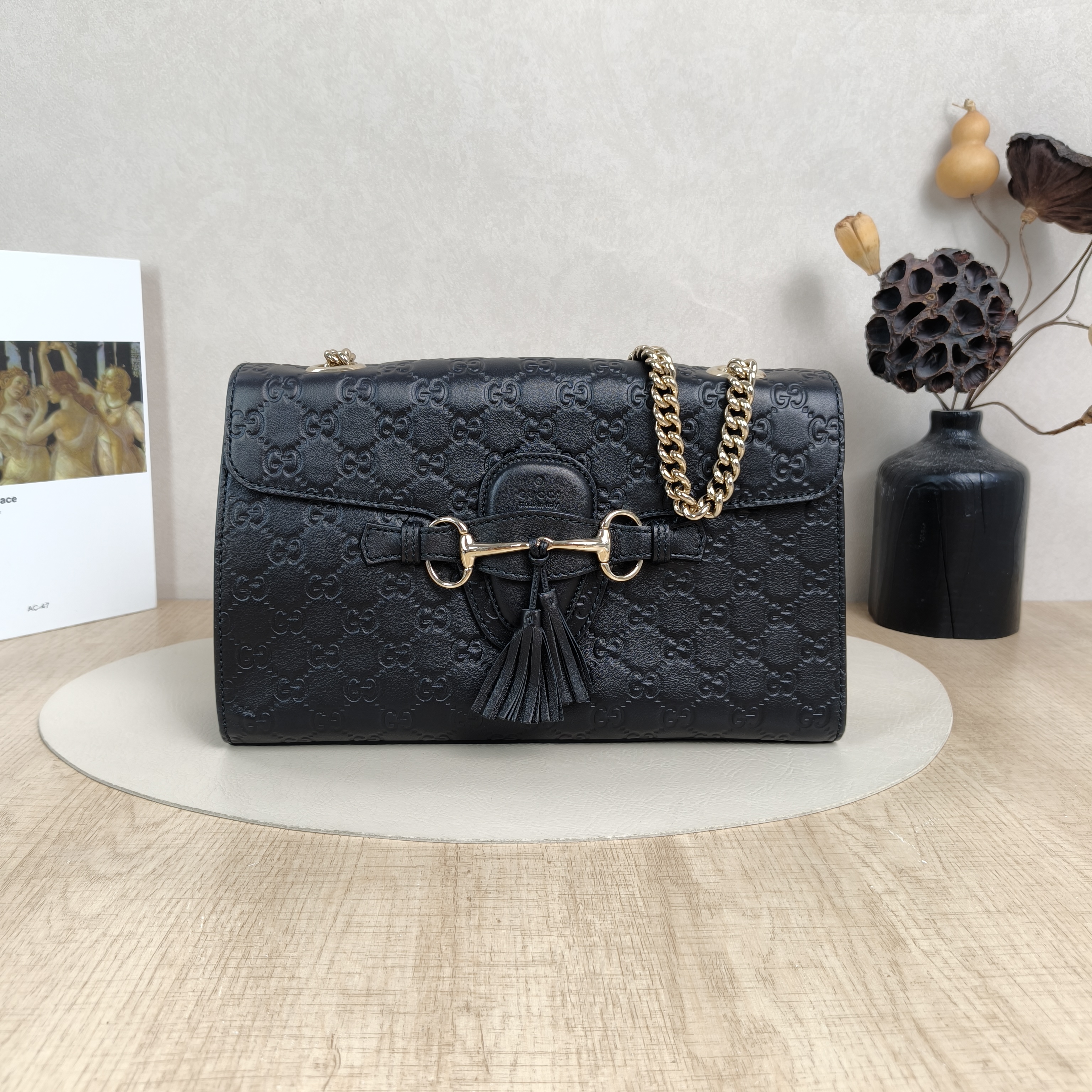 GUCCI Shoulder Bag Emily Black Calfskin One Size30 × 8 × 18.5 cm