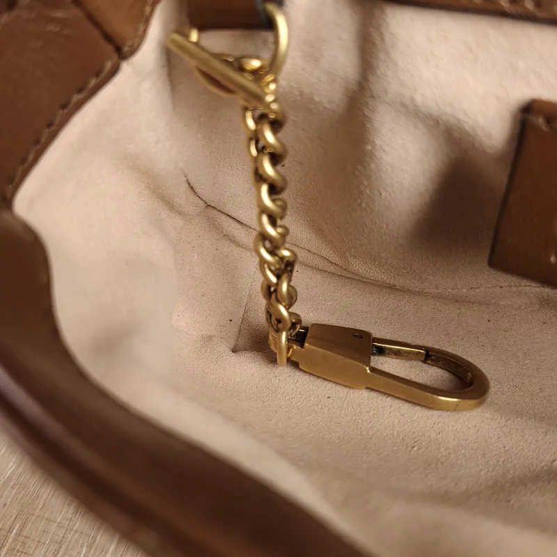 GUCCI Crossbody Bag GG Marmont Mini Marmont Mini Caramel Calfskin Mini 16.5 × 4.5 × 9.5 cm — detail view 9 of 11