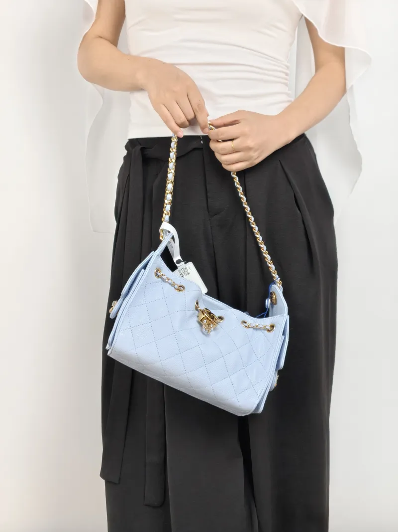 Chanel Crossbody Bag 25Bag Blue Grained Calfskin Mini 22 × 12.5 × 20 cm — on-model view 1 of 2