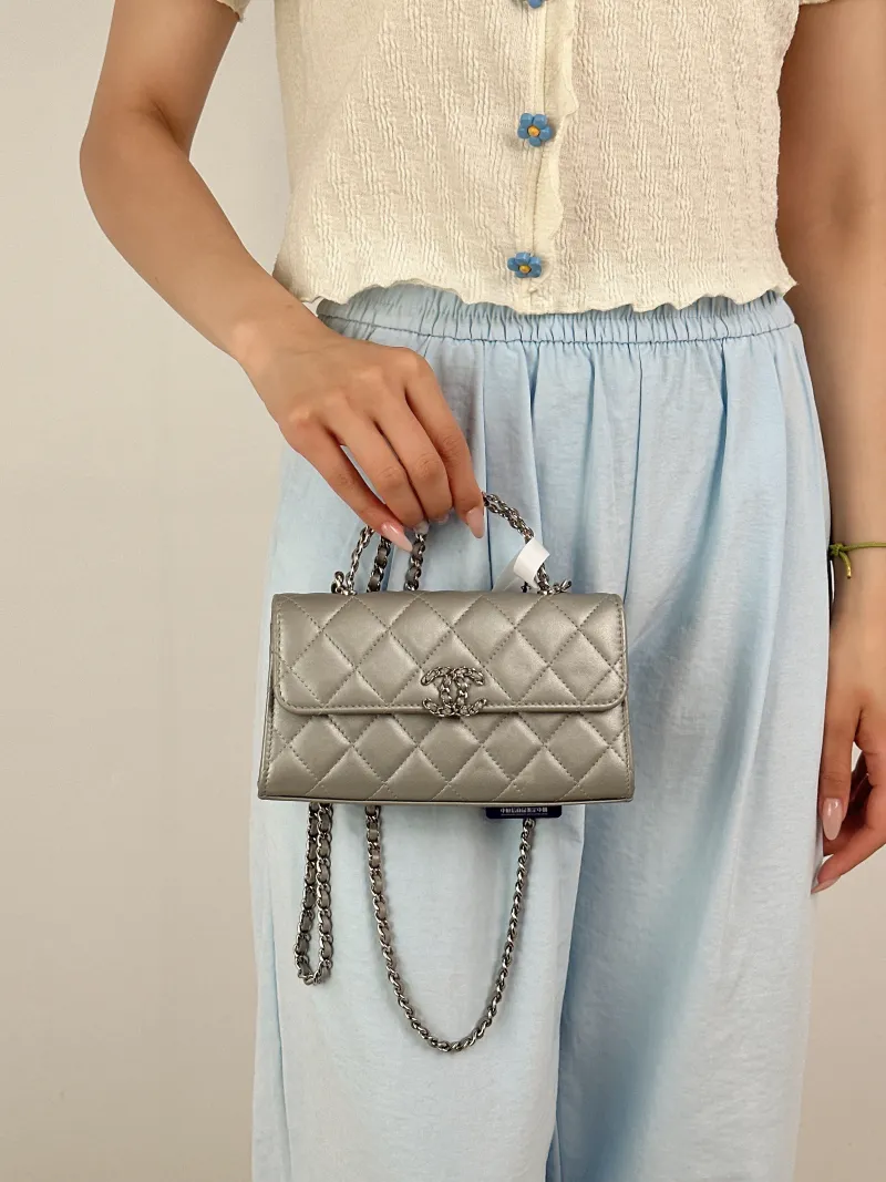 Chanel Crossbody Bag kelly Silver Calfskin One Size18 × 4.5 × 10 cm — on-model view 2 of 3