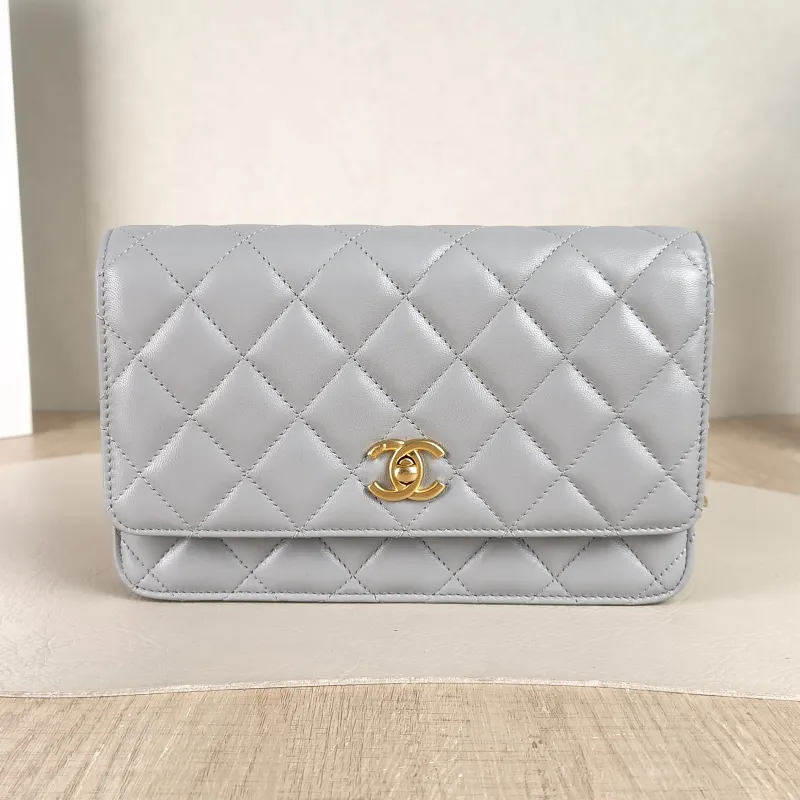 Chanel Crossbody Bag Classic Flap WOC CF WOCWOC Bag Grey Lambskin 19.2 × 3.5 × 12.3 cm Microchip Edition