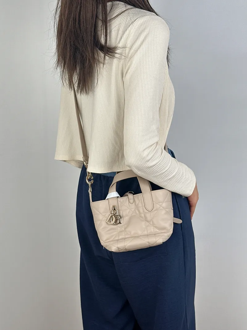 DIOR Top Handle Bag TOUJOURS Edition Beige Calfskinmini13 × 12 × 15 cm — on-model view 1 of 3