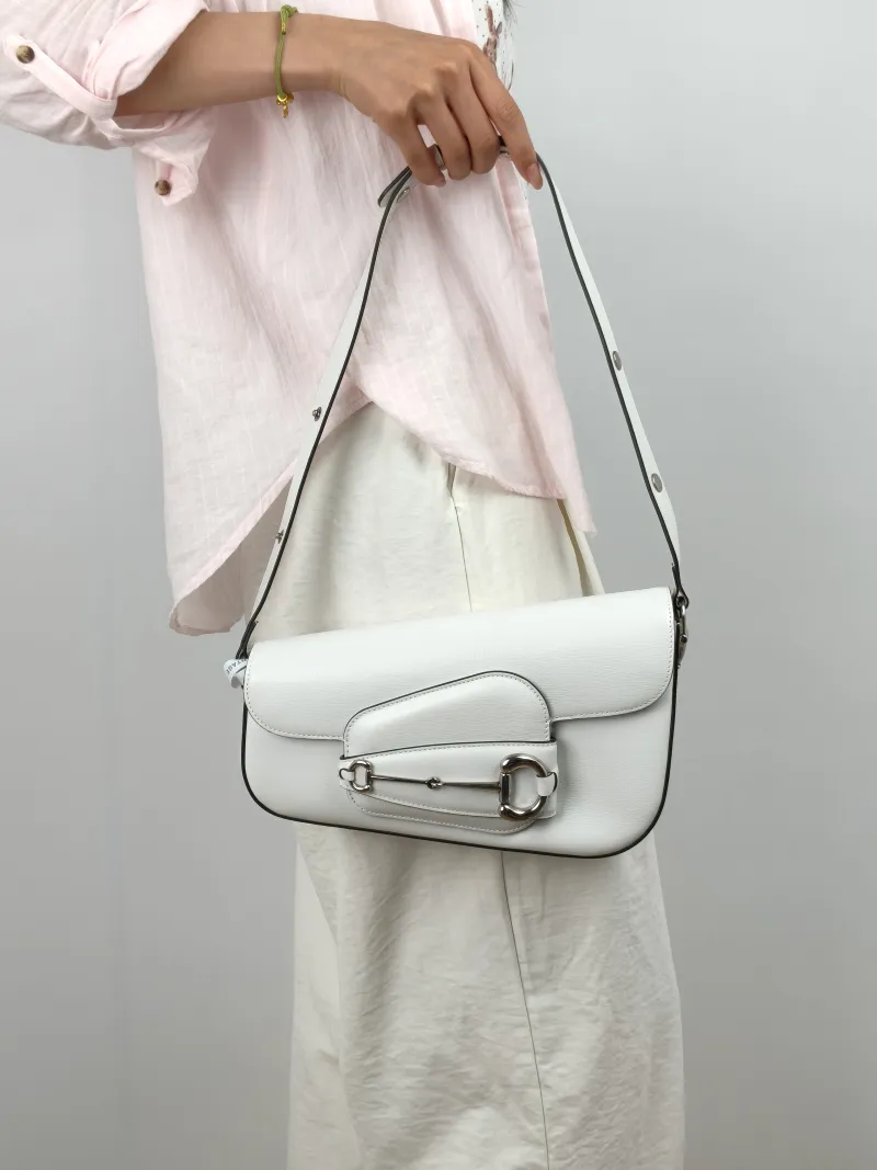 GUCCI Shoulder Bag Horsebit 1955 Horsebit Horsebit Shoulder Bag White Calfskin Small 26.5 × 8 × 17 cm — on-model view 1 of 2