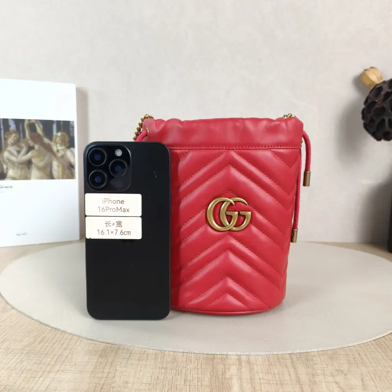 GUCCI Crossbody Bag GG Marmont Marmont Red Calfskin Small 14 × 13 × 17 cm — cover view 4 of 6