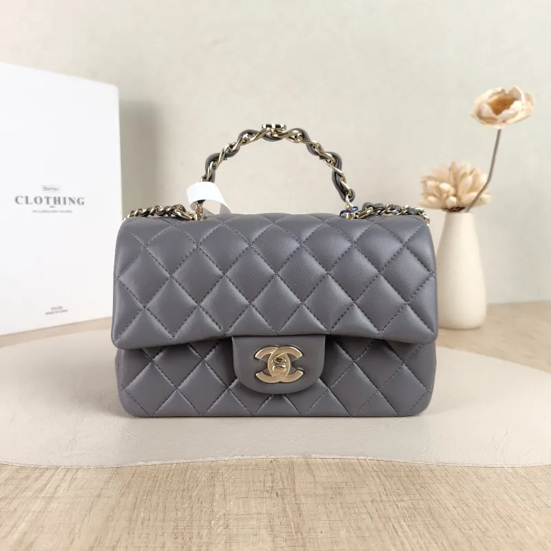 Chanel Crossbody Bag23k logo mini Grey Lambskin mini20 × 6 × 12 cm